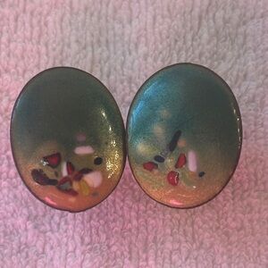 Vintage Colorful Painted Enamel Oval Cufflinks